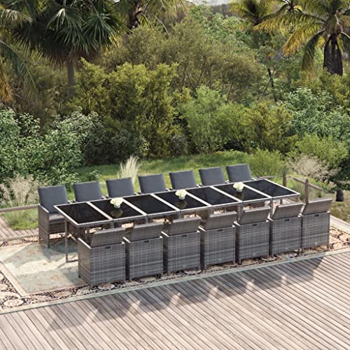 Woonisher Set Comedor jardín 15 pzas y Cojines ratán sintético Gris Sofá para Muebles de balcón