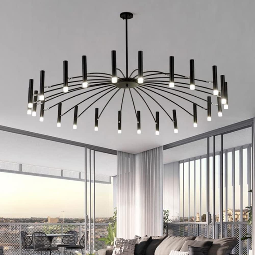 LITFAD 24-Light Modernism Black Chandelier LED Unique Ceiling Light Decorative Ceiling Hanging Light for Bedroom Restaurant Living Room - Black 24-Light 110V-120V