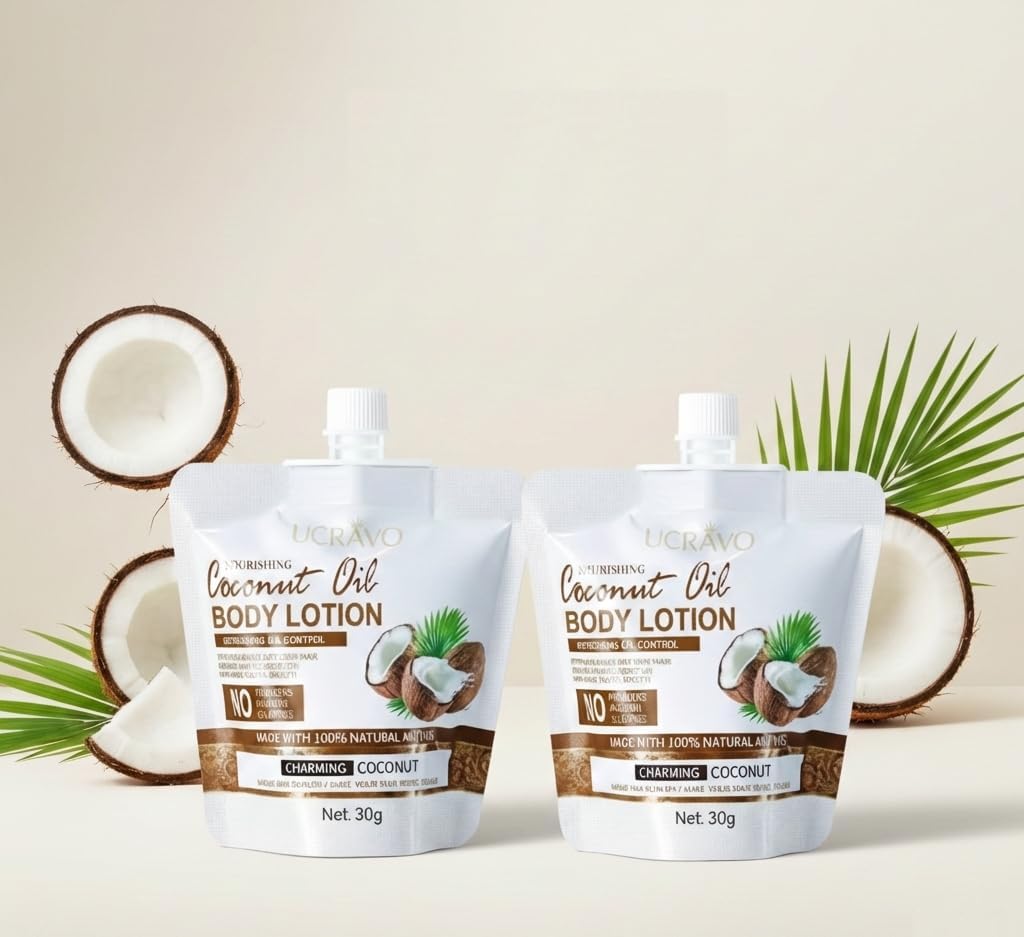 UCRAVO 2 Pack Coconut Oil Body Lotion 60ml - Lightweight Non-Sticky Moisturizer with 48Hr Hydration | Soothes & Refreshes Dry Skin | Non-Greasy Body Cream for Men & Women | Travel Friendly Size-image-11