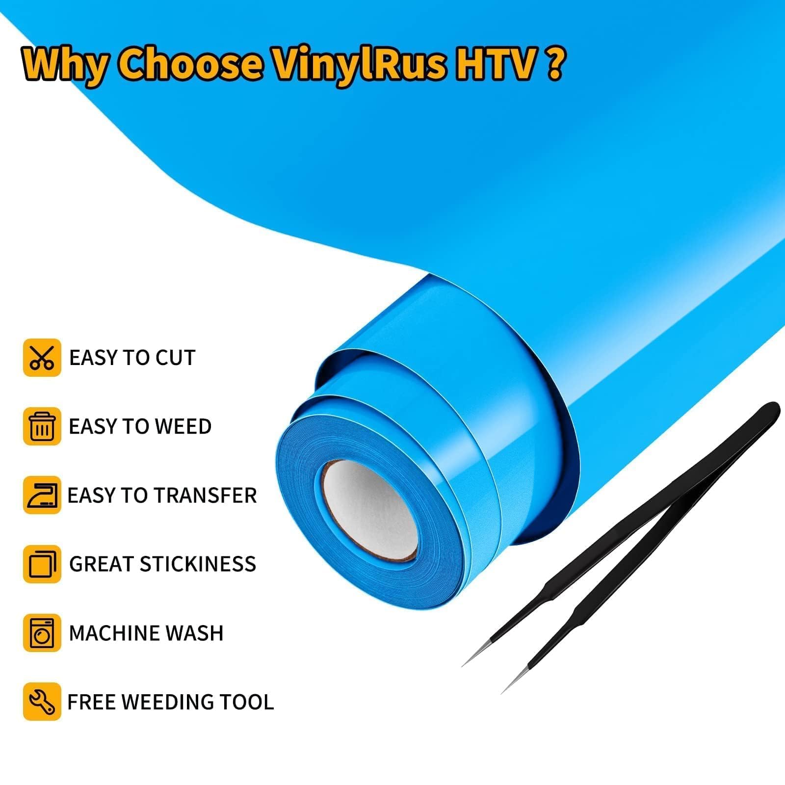 VinylRus Winyl termotransferowy - 30 cm x 7,6 m, błękitna, do naprasowania na koszule, winyl HTV dla Silhouette Cameo, Cricut, łatwy do cięcia i wypiekania