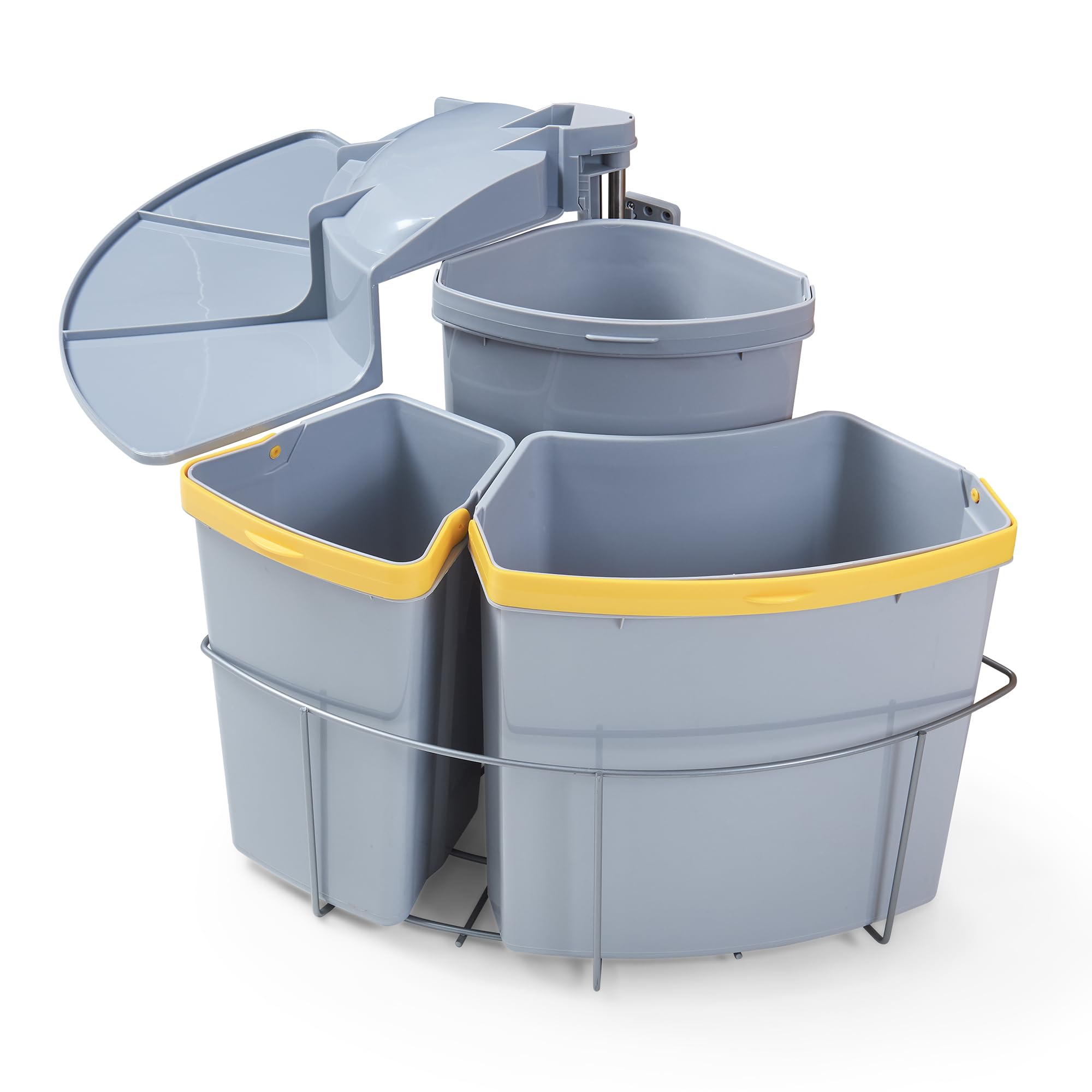 [en.casa] Einbau-Mülleimer Küche Kollby Mülltrennsystem 3fach für Unterschrank 50 cm breit 2 x 12L+1 x 6L Einbaumülleimer schwenkbar mit Deckel Grau