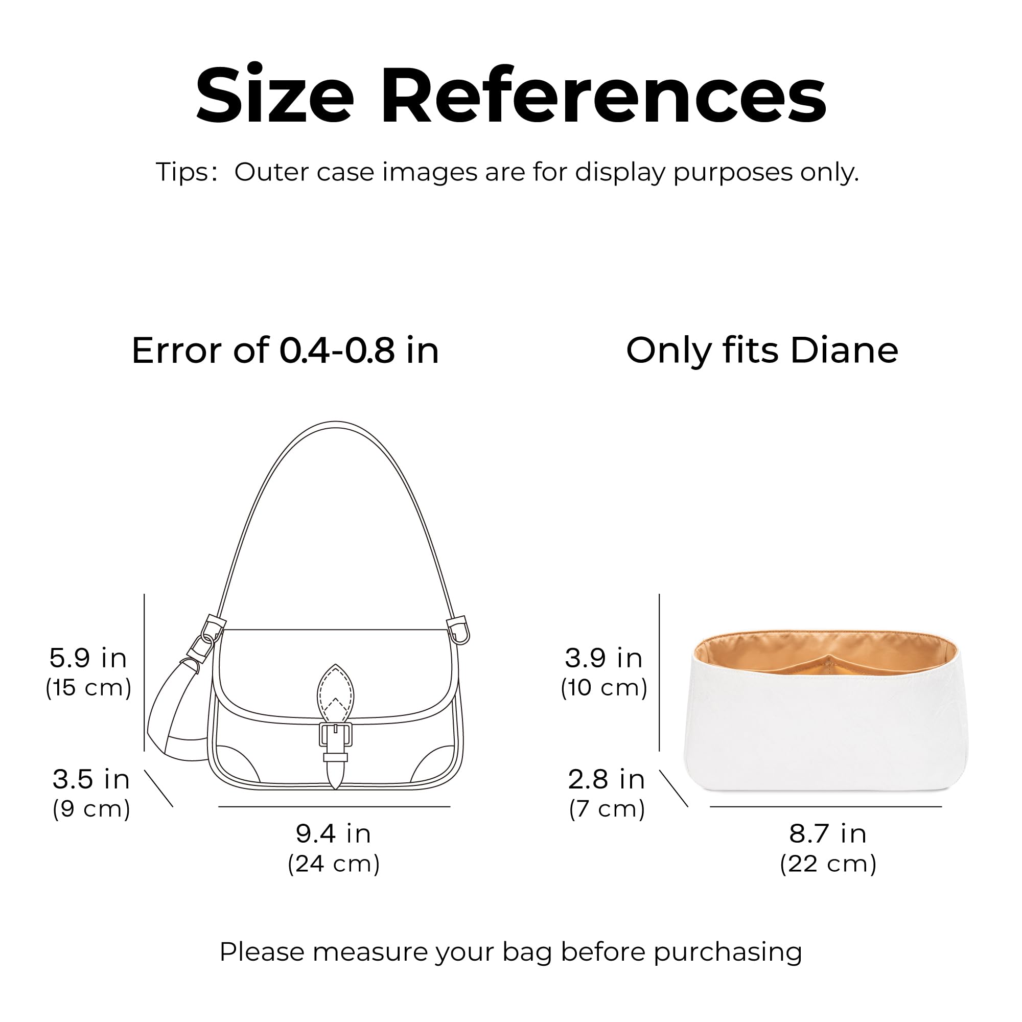 Organizador de bolso para LV Diane, ajuste personalizado en el interior de alta calidad, ligero, resistente al agua, inserto de bolso con accesorios para portavasos