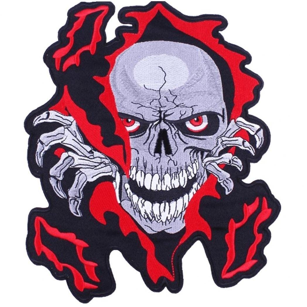 Bopely Style 1 Big Punk Skull Patch Iron On Patch Badge Large Embroidery Patches For Clothes Applique