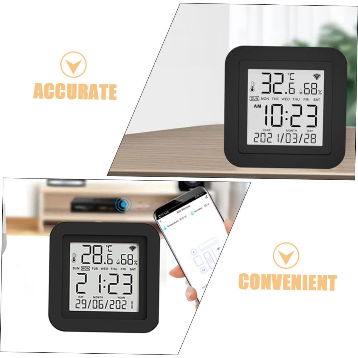 Angoily Termometro Digitale Display Lcd e Monitor di Umidità e Temperatura Piccolo Termoigrometro Digitale per Interni Misuratore di Temperatura e Umidità Domestico Alimentato USB