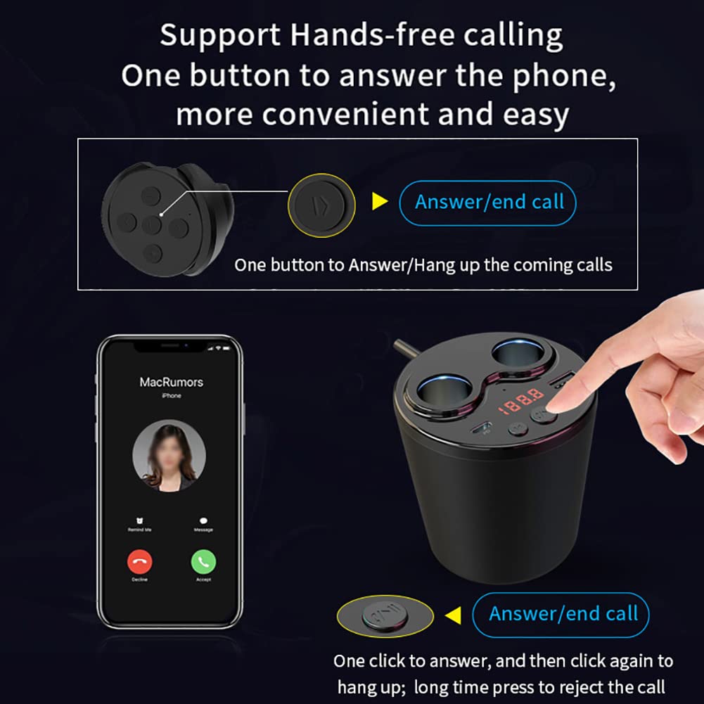 Transmetteur FM Bluetooth pour Voiture, kit de Voiture de Radio de Voiture sans Fil avec 2 Ports USB Charge Charge Prend en Charge la télécommande télécommande TF Appelle Gratuite