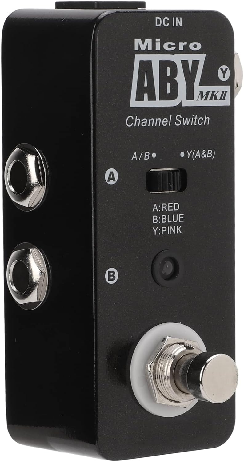 ABY Channel Switch Pedal, True Bypass LED Indicator Guitar Amplifier Footswitch 2 Modes for
