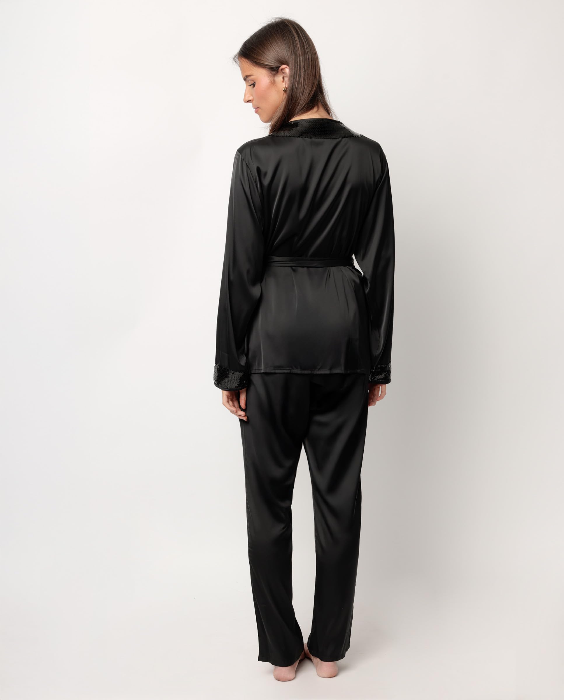 ADMAS Luxury Pijama Manga Larga Satinado Cruzado Glam Luxe para Mujer