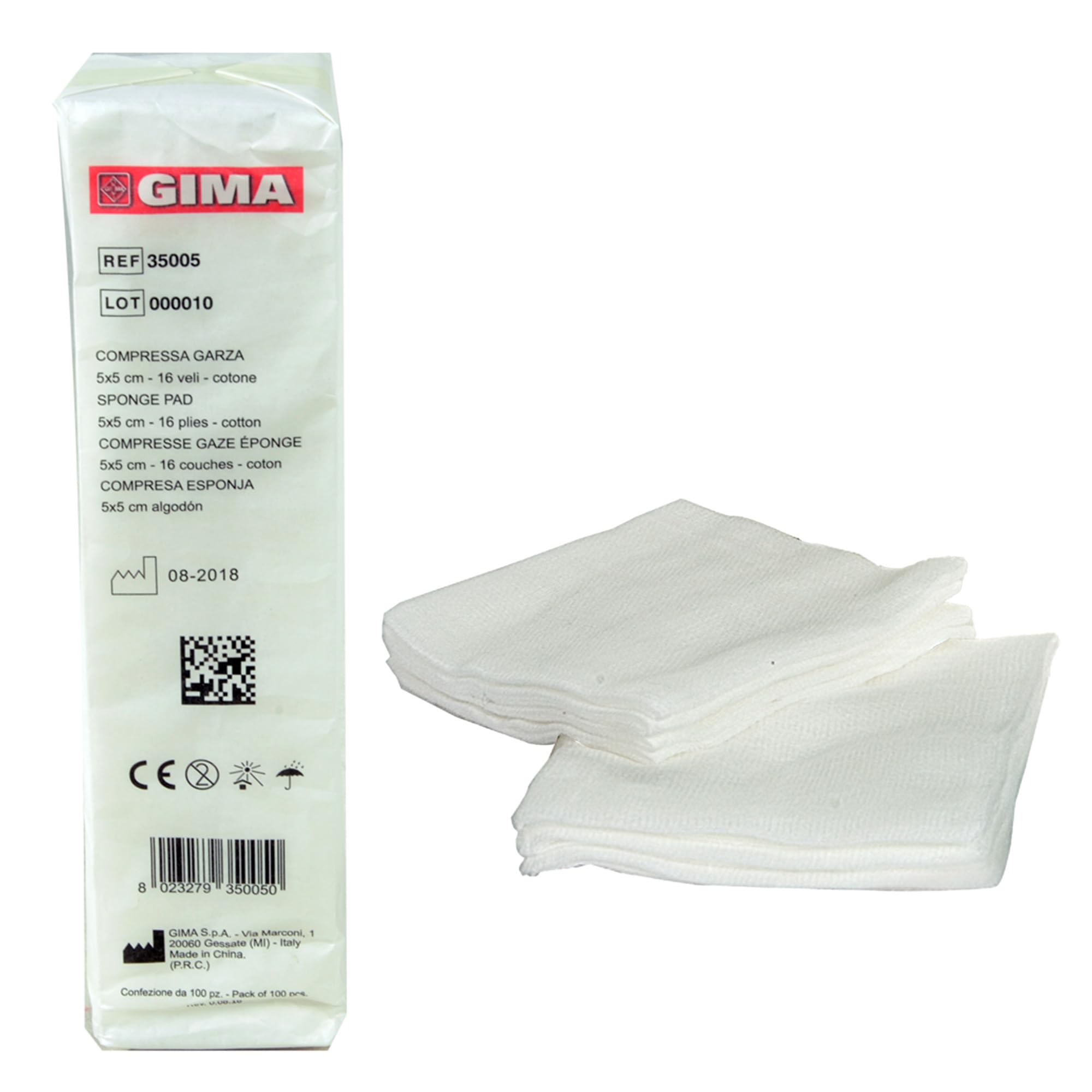 Gima 35005 algodón Esponja Pad, 16-ply, tamaño: 5 cm x 5 cm (Pack de 1000)