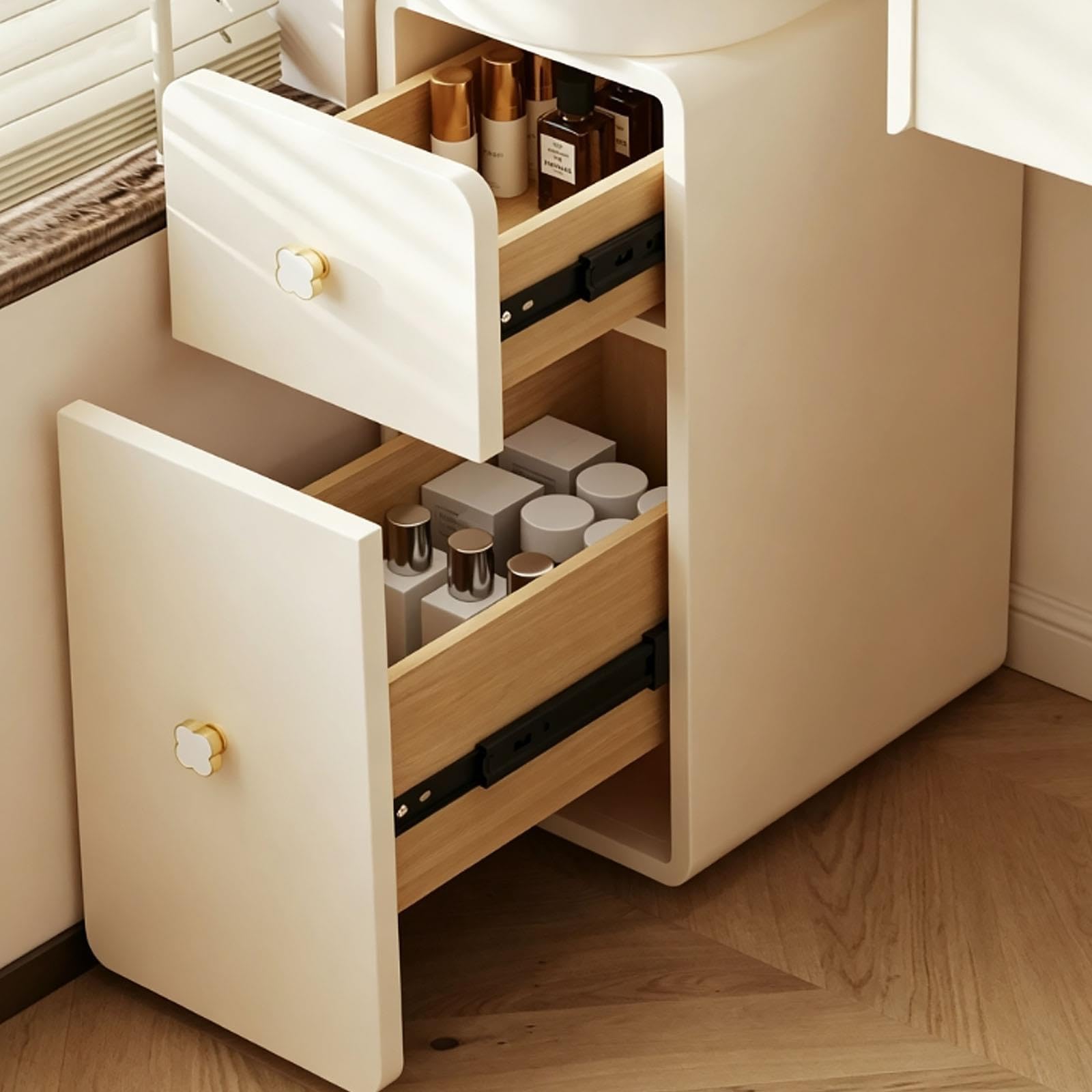 Petite Coiffeuse et Table de Maquillage d'angle avec Miroir, Tabouret