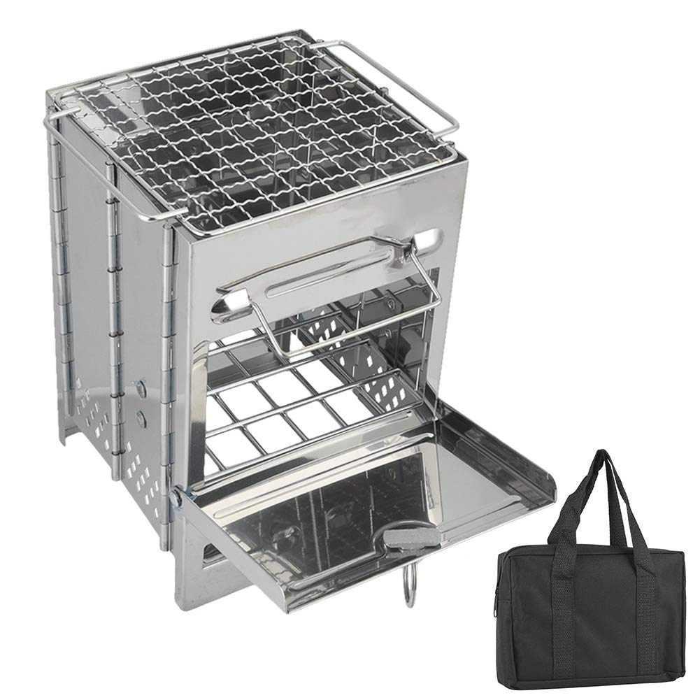 MAGT Camping Holzofen, Tragbare Klapp Edelstahl Herd Edelstahl Holzofen Klapp Rucksack Herd Camping Picknick Kochplatz