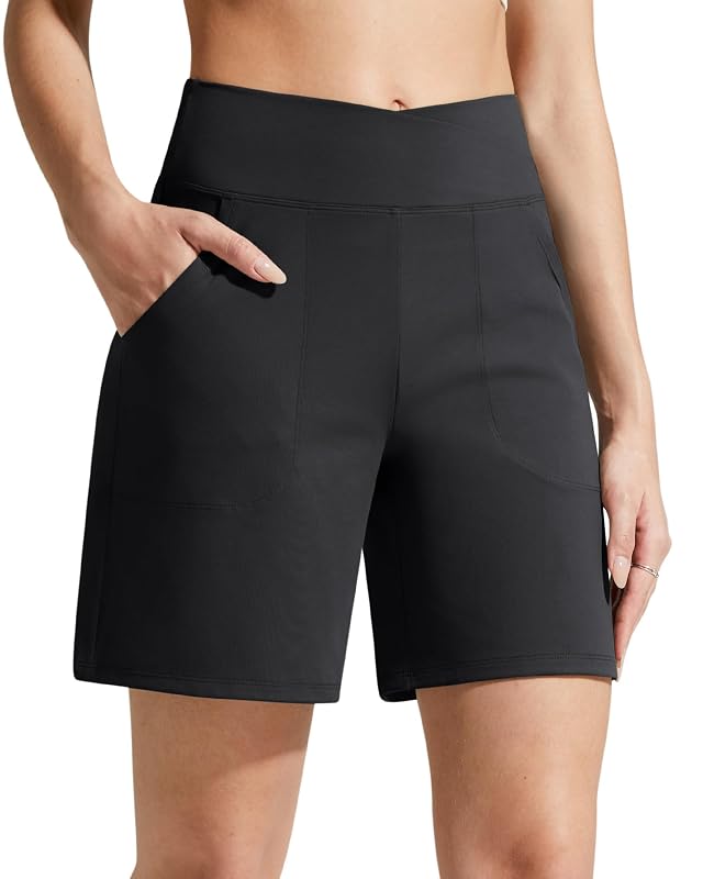 G4Free EverGoing Athletic Shorts for Women 6 Cross Waist Summer Casual Shorts with Pockets