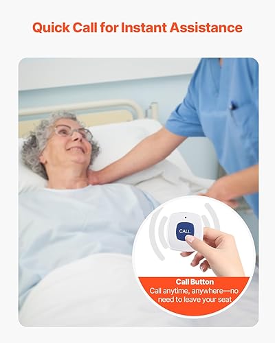 Miniatura 3 de VEVOR Sistema de alarma de cama de alerta temprana, almohadilla de sensor de cama inalámbrica con botón de llamada y localizador, alarmas de