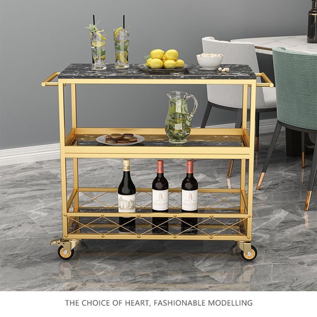 Carrello da cucina moderno bianco a 3 livelli d bar carrello marmo metallo su ruote bloccabili Slish Home Sto Solut per pranzo e intrattenimento