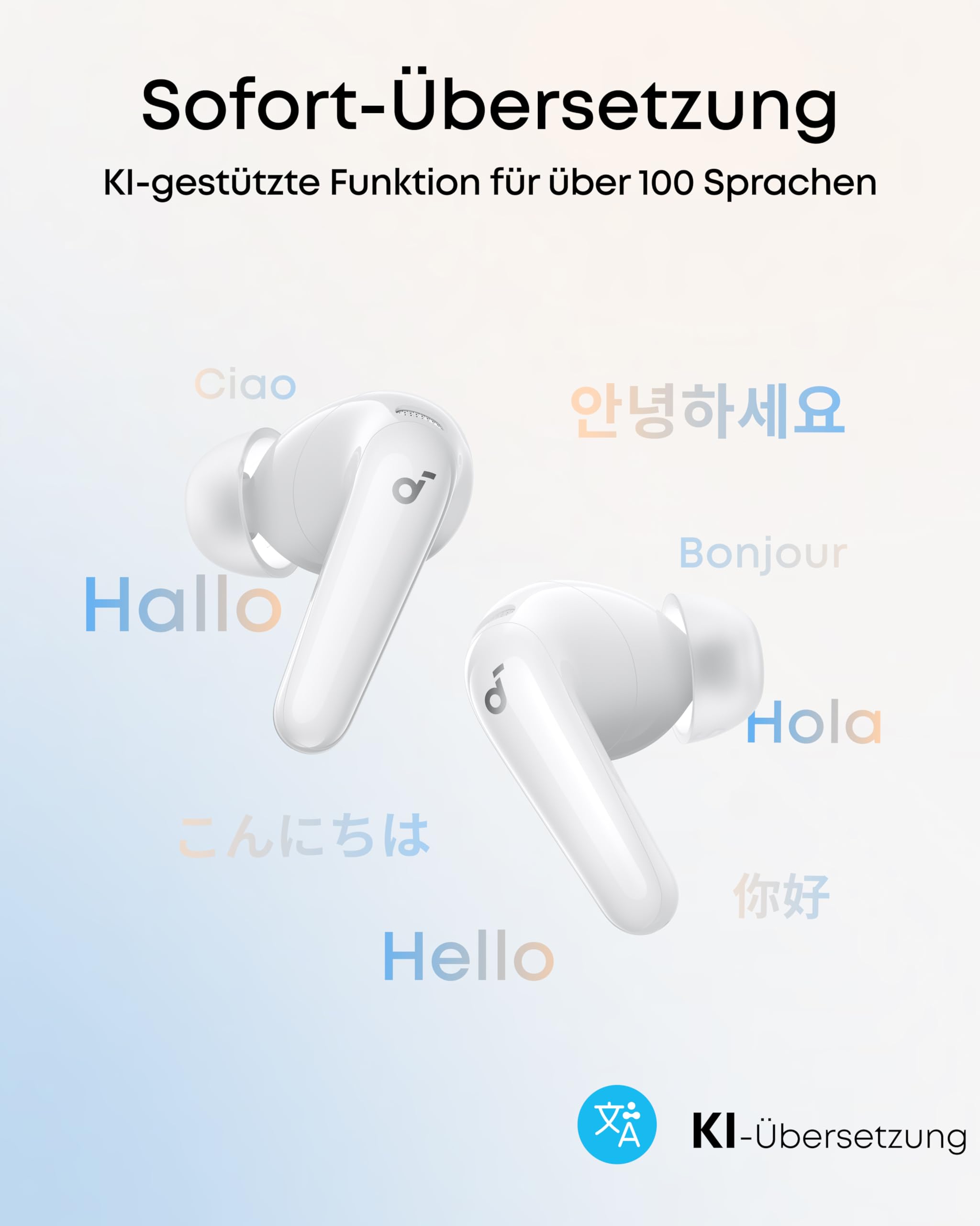 soundcore P31i by Anker, adaptives Noise Cancelling in Echtzeit, Hi-Res Sound, kabellose Bluetooth-Kopfhörer, Übersetzungskopfhörer, 50h Spielzeit, kabellose Bluetooth Earbuds (Weiß