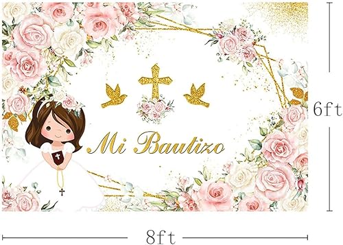 Miniatura 3 de MEHOFOND Telón de fondo bohemio de 8 x 6 pies para bautizo con texto en inglés Mi Bautizo y Dios bendiga para la primera comunión, decoración de