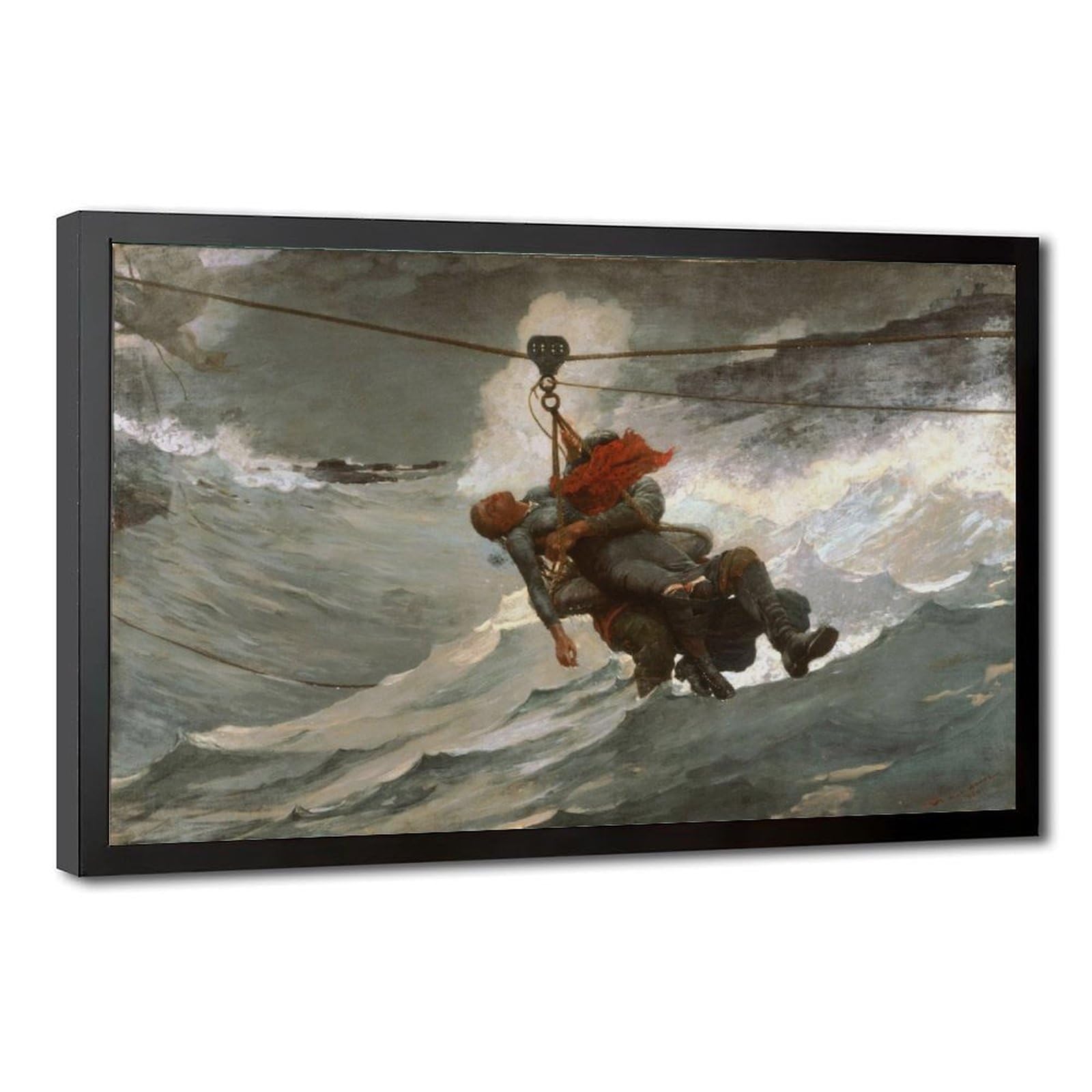 WCYB The Lifeline – Winslow Homer Dramatic Seascape Rescue Print – American Maritime Realism Prints Posters Canvas Deco Paintings Wall Art For Office Hanga