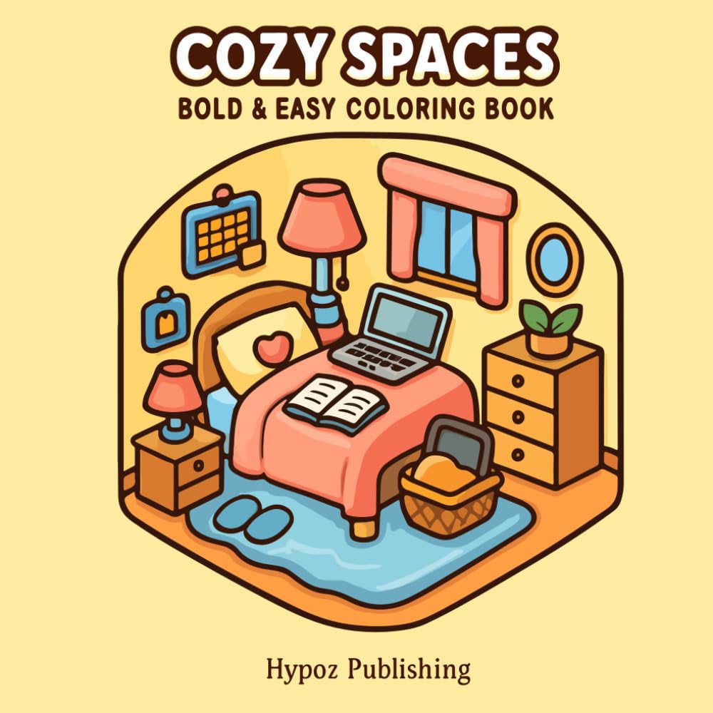 Cozy Spaces: Bold & Easy Coloring Book Featuring Super Cute and Cozy Hygge Corners, Cozy Moments and Girly Things, Cute Drawings for Relaxation and Stress Relief