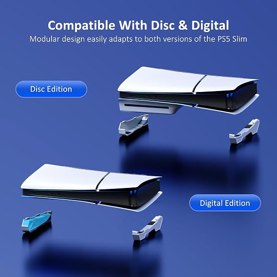 NexiGo PS5 Slim Horizontal Stand, Silent Advanced Cooling Fan, Adjustable Speed, [Low Noise], [Automatic On/Off], USB 3.0 Port, Built-in LED Light, For Both Disk and Digital Versions