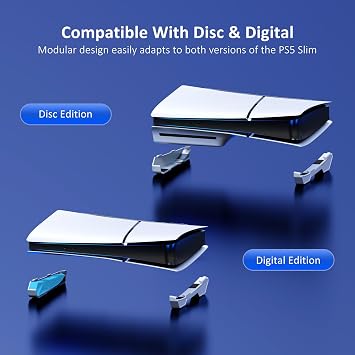 NexiGo PS5 Slim Horizontal Stand, Silent Advanced Cooling Fan, Adjustable Speed, [Low Noise], [Automatic On/Off], USB 3.0 Port, Built-in LED Light, For Both Disk and Digital Versions