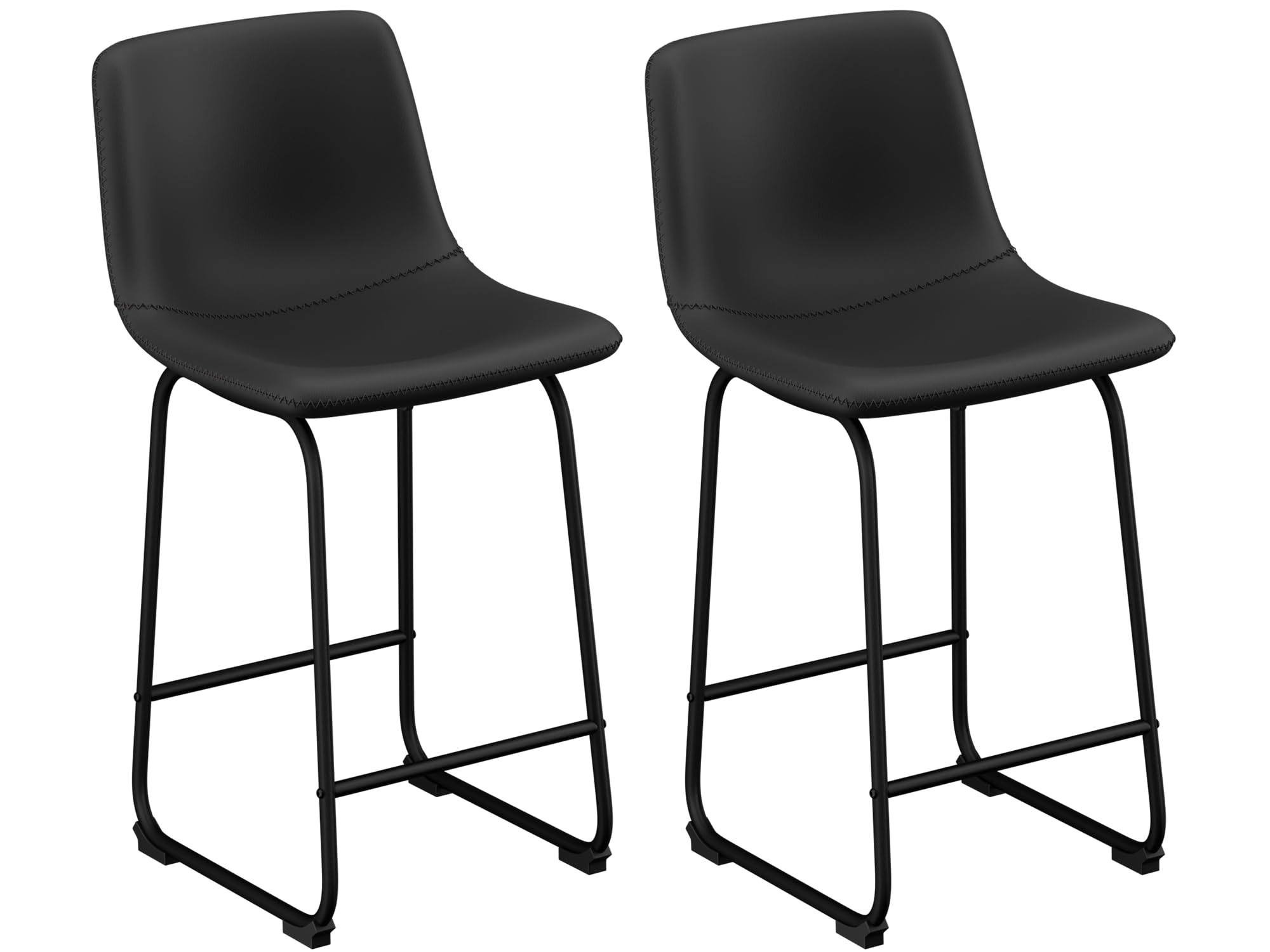 Bar Stools Set of 2, Modern Counter Height Bar Stools with Back, 26inch Faux Leather Bar Stools with Metal Legs and Footrest, Urban Armless Dining Chairs for Kitchens Island (Black)