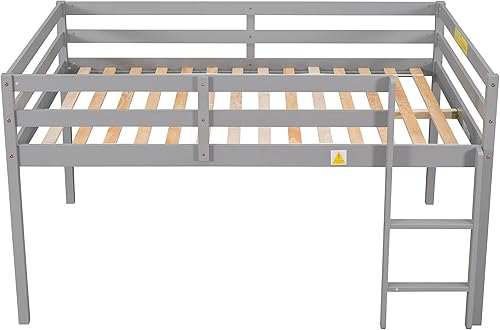 Miniatura 4 de Cama tipo loft matrimonial, marco de cama tipo loft con amplios estantes de almacenamiento, cama baja de madera con barandilla de protección y