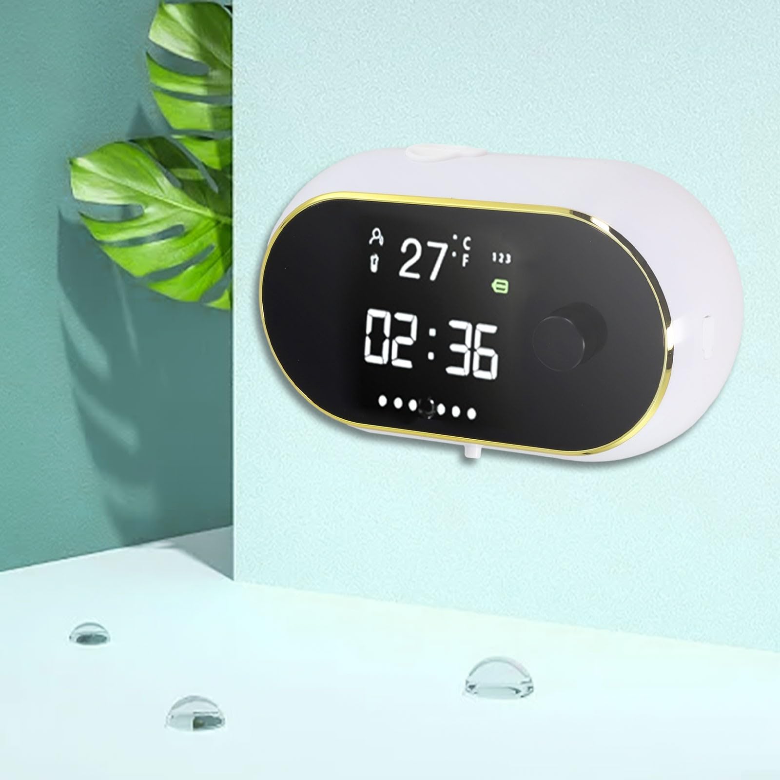 Dispenser automatico di sapone da 450 ml, montaggio a parete senza contatto, con display LCD e temperatura per cucina e bagno (schiuma bianca)