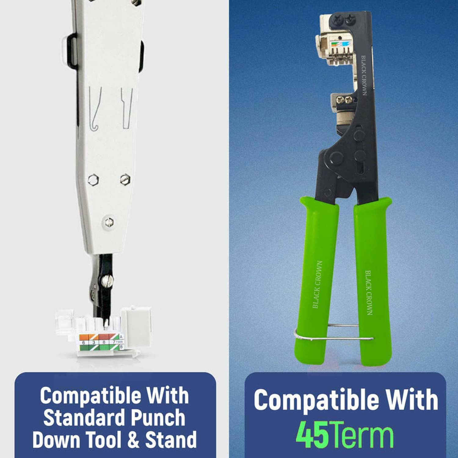 BLACK CROWN 180 Degree Keystone Jack Punch Down Tool (Fit Specific AMP 110 Series 8 Position Jacks Only), CAT5/5e and CAT6/6A Adapter Fast Termination Crimper, One Hand Operation Green Handle. 1