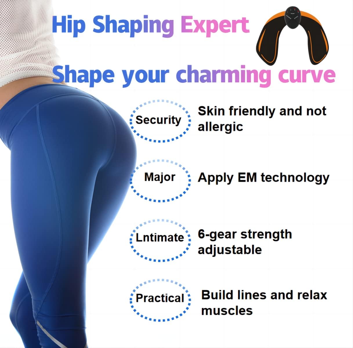 New Butt Lift Machine, U-Shape Hip Buttock Lifter , 6 Modes Fitness Exercise, Portable Massager Buttocks Trainer for Women Men