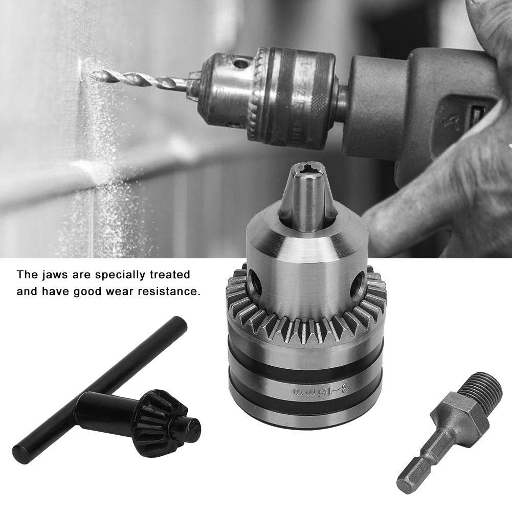 Taladro Chuck de 3.0-16MM,Portabrocas de Tipo Clave 1/2-20UNF Ligero con Adaptador de Cabeza Hexagonal