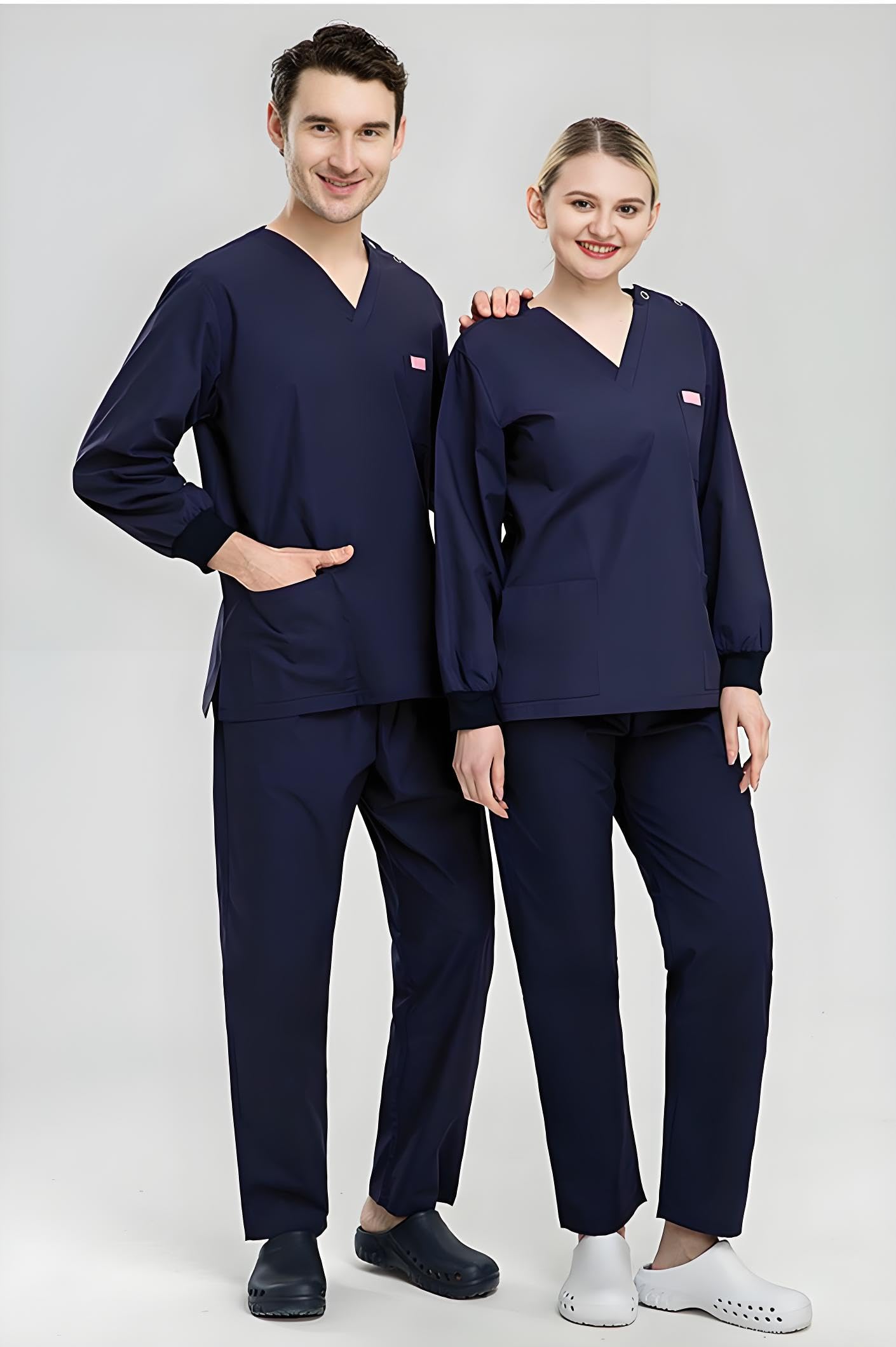 Conjunto de ropa quirúrgica médica para mujer, conjunto de ropa quirúrgica negra para mujer, conjunto de ropa quirúrgica para manos curativas para mujer (azul marino, manga larga, M, M)