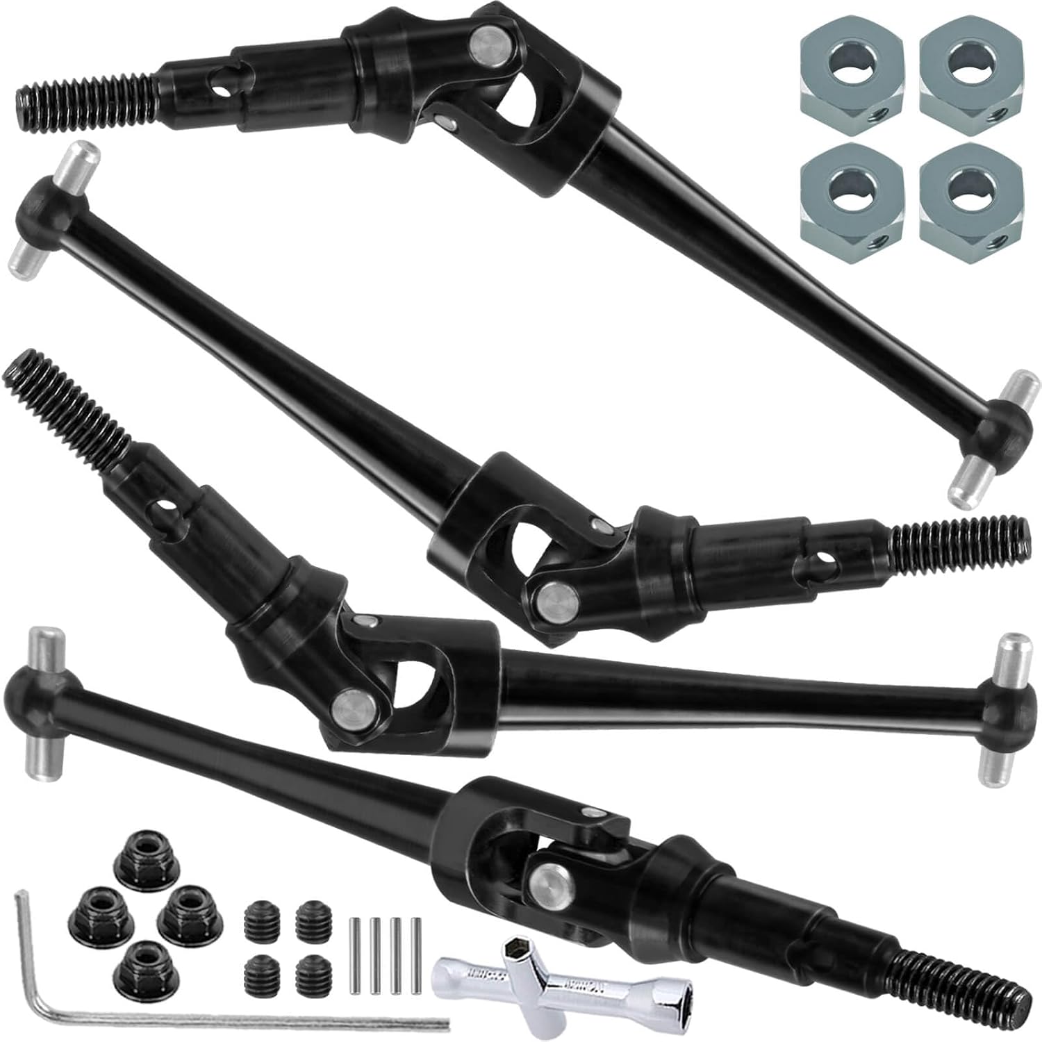 Steel Drive Shaft Axles Upgrades Part for 1/16 H16 16207 16208 16209 16210,RC Front & Rear 4PCS Driveshafts CVD w/Hex Hops Up,Titanium