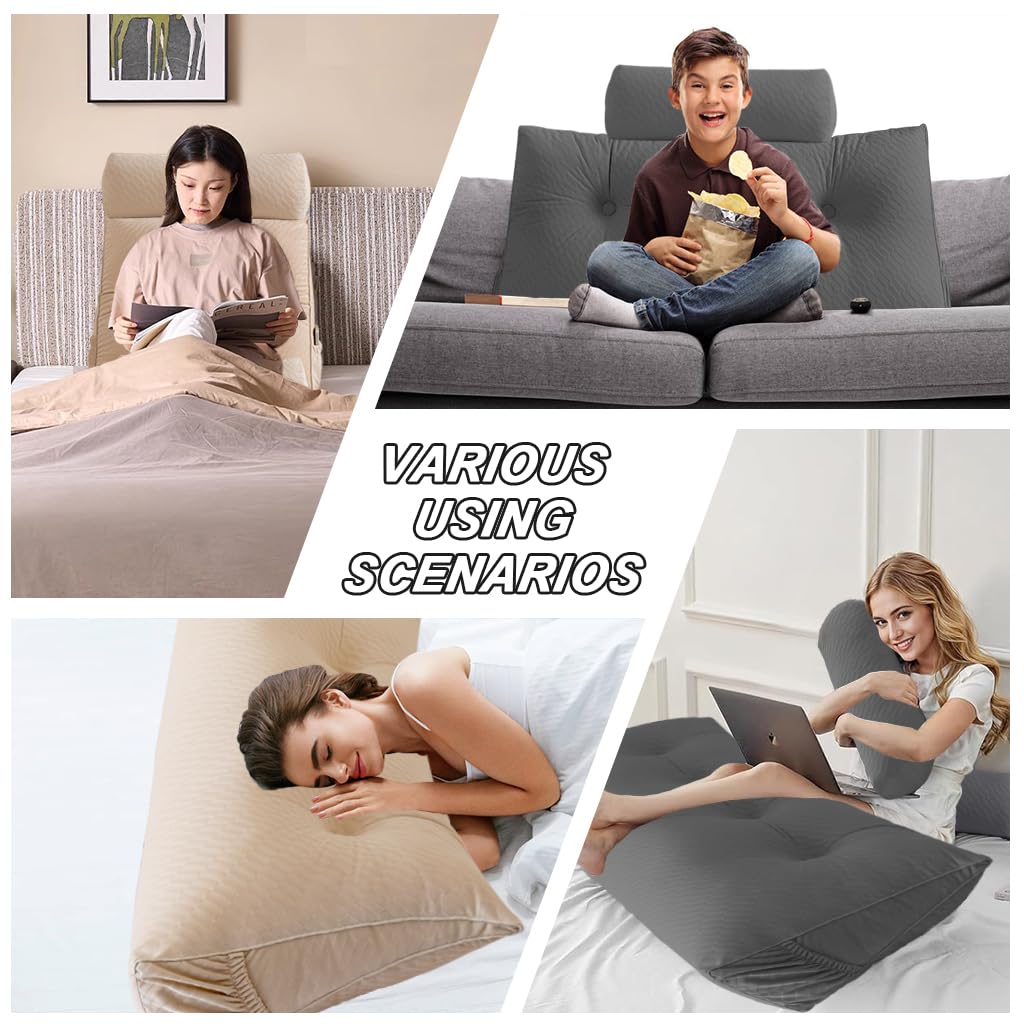 Velvet Headboard Wedge Coussin avec Roll Coussin,Couverture Amovible lit de Jour Oreiller de tête, Appui de positionnement du Dossier Oreiller Repos Lecture Relaxant (Beige, 60 * 50 * 20cm)