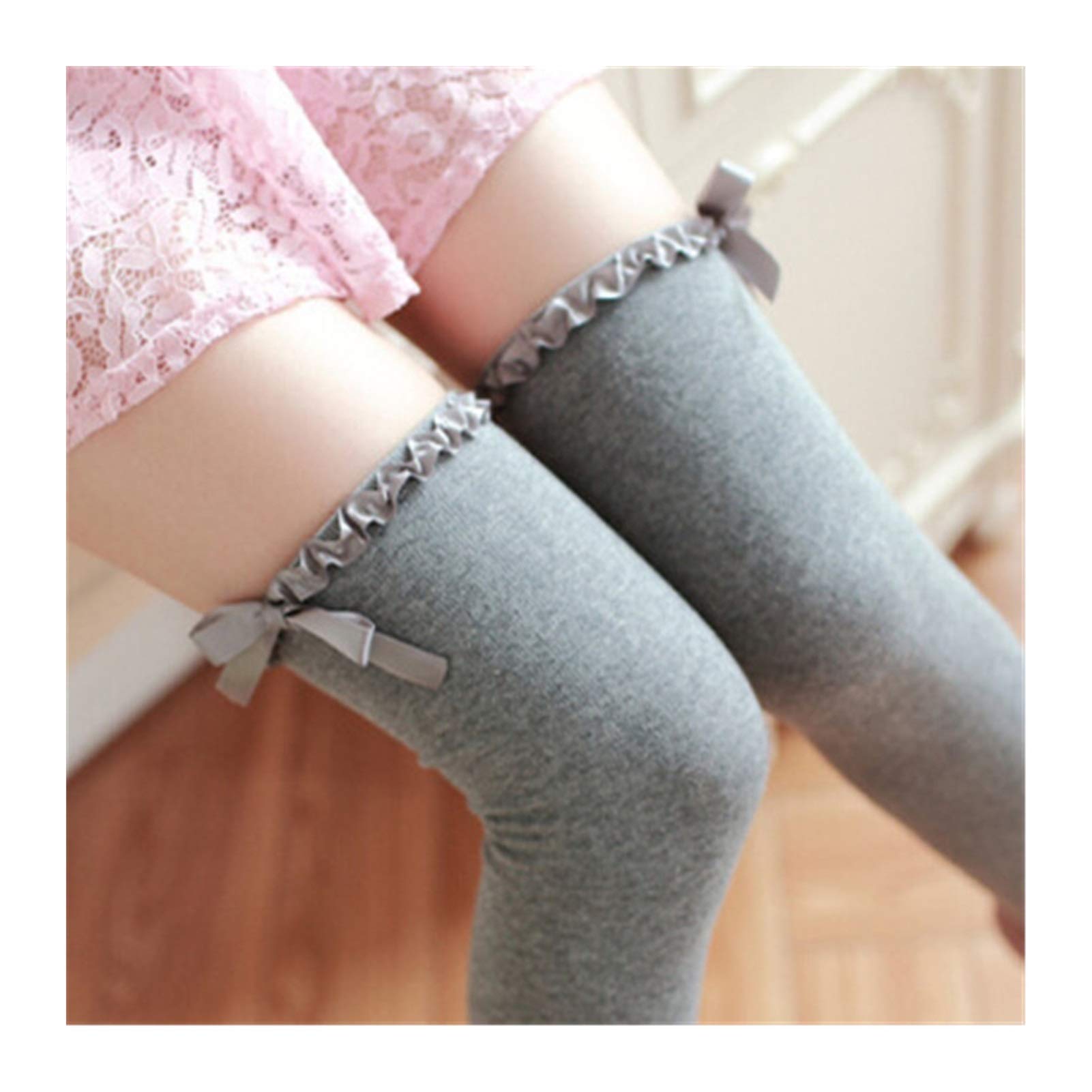 Japanische Lolita Lolita-Band Bogen-Baumwolle-Lange Kniesocken in der Unterseite Warm (Color : Gray)