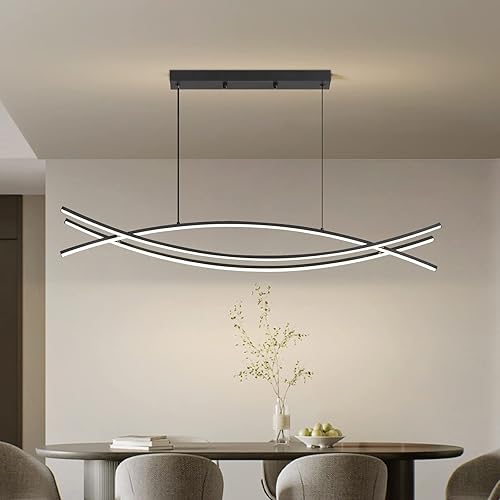 Miniatura 6 de Lámpara colgante, lámpara colgante lineal LED regulable, lámpara LED moderna curva, candelabros para comedor
