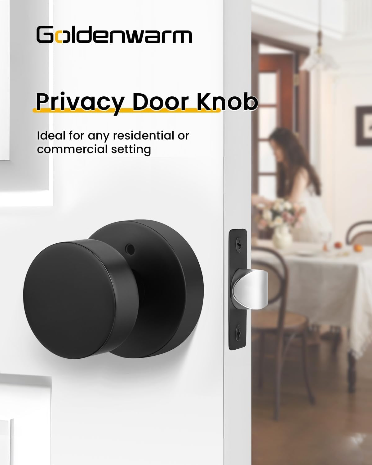 Goldenwarm Matte Black Door Knobs - 6 Pack -8