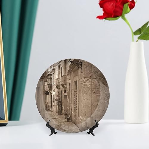 Miniatura 6 de XISUNYA Plato decorativo de 7 pulgadas, plato retro de vajilla con estampado de calle estrecha de la ciudad europea, accesorio de decoración para
