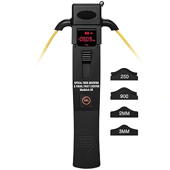 SAIVXIAN A-35 Fiber Optic identifier 3 in 1 Built in 10KM Visual Fault Locator and LED Light 800-1700nm SM/MM with 2 mm 3 mm 900 nm & 250 nm Adapters Fiber Optic Cable identifier Detector