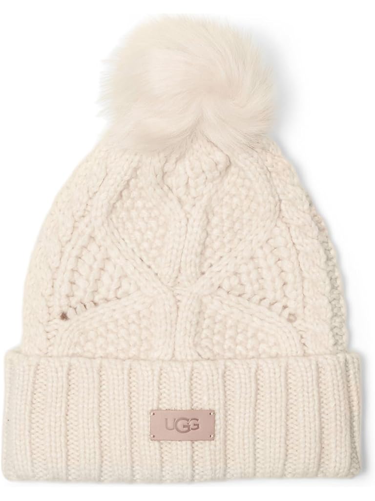 White UGG Cable Beanie With Pom
