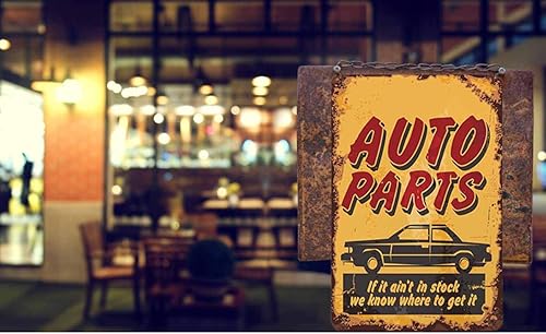 Miniatura 3 de AOYEGO Letrero de hojalata de autopartes, con texto en inglés "Car and Lettering on Yellow Back" de metal vintage para cafeterías, bares, pubs,