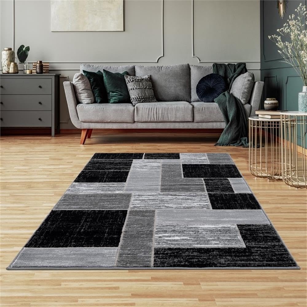 Pemberly Row Black Geometric 2 ft. x 6 ft. Fabric Runner Rug