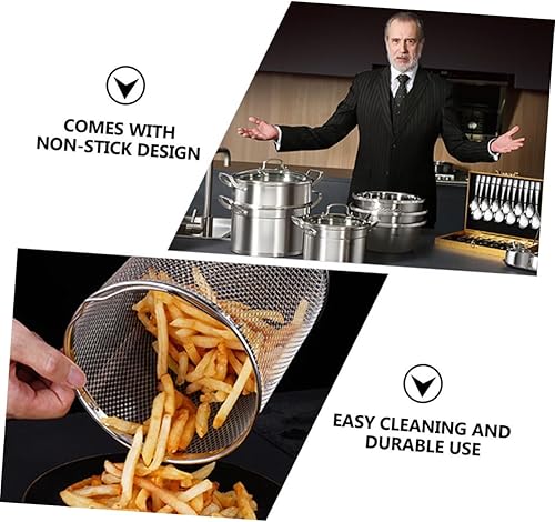 Miniatura 3 de Hemoton Freidora de pavo de acero inoxidable, sartén profunda, freidora de estilo japonés, freidora Tempura con cesta para freír papas fritas,