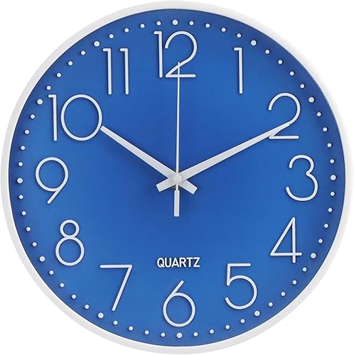 Miniatura 20 de Reloj de pared de 12 pulgadas, silencioso, sin tictac, estilo moderno y simple, redondo, decorativo, con esfera estereoscópica de cuarzo, para