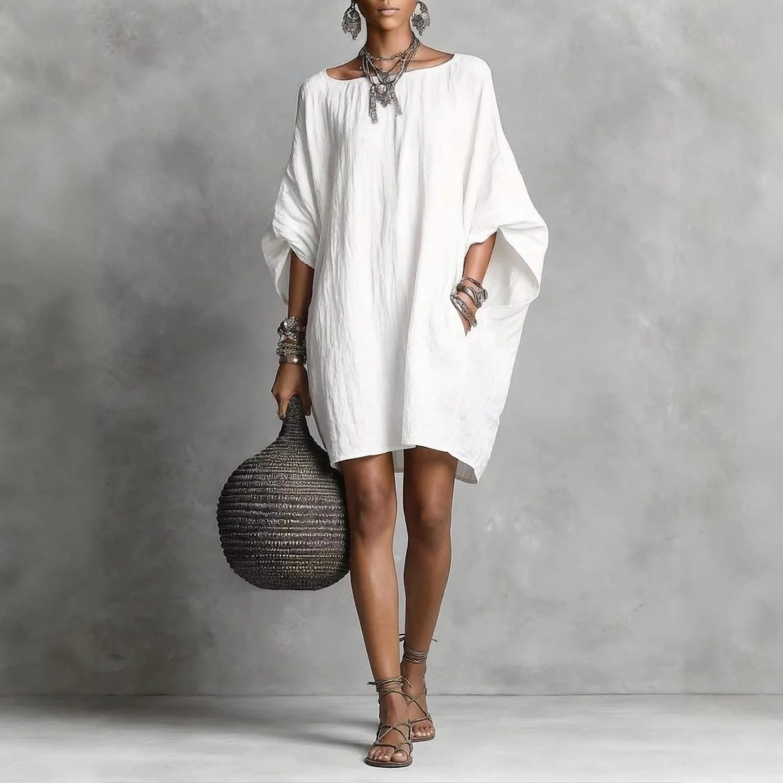 Moda Informal de Primavera y Verano Bata Camisa Vestido Holgado