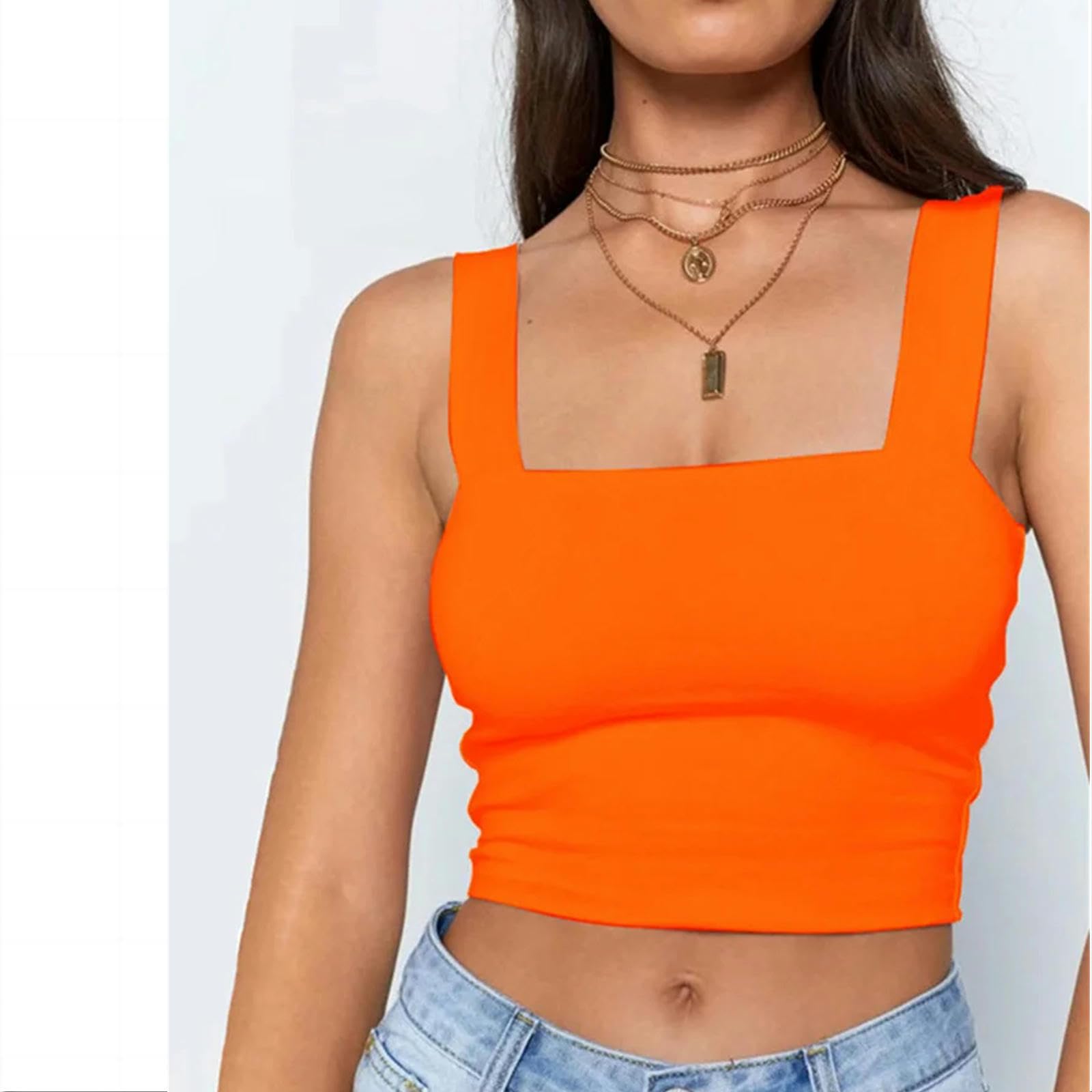 Camiseta sin Mangas Mujer Top De Verano Sin Mangas De Cuello Cuadrado