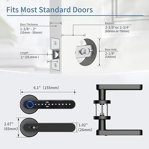 Miniatura 4 de EIYSIE Cerradura de puerta de huellas dactilares, perilla de puerta inteligente con teclado, manija de bloqueo de puerta de entrada sin llave,