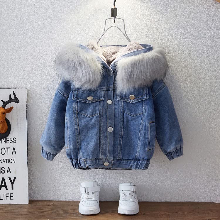 Toddler Babys Newborn Infant Girls Boys Fleece Thick Warm Hooded Jean Coat Spring Winter Clothes (b-Grey, 6-12 Months)2