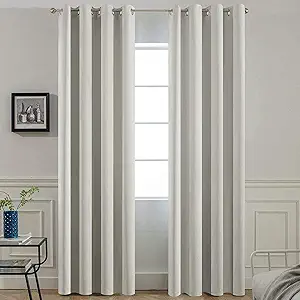Yakamok Blackout Curtains Room Darkening Thermal Insulated Window Panels,Solid Grommet Top Drapes for Bedroom/Living Room(52Wx90L, Light Beige, 2 Panels)