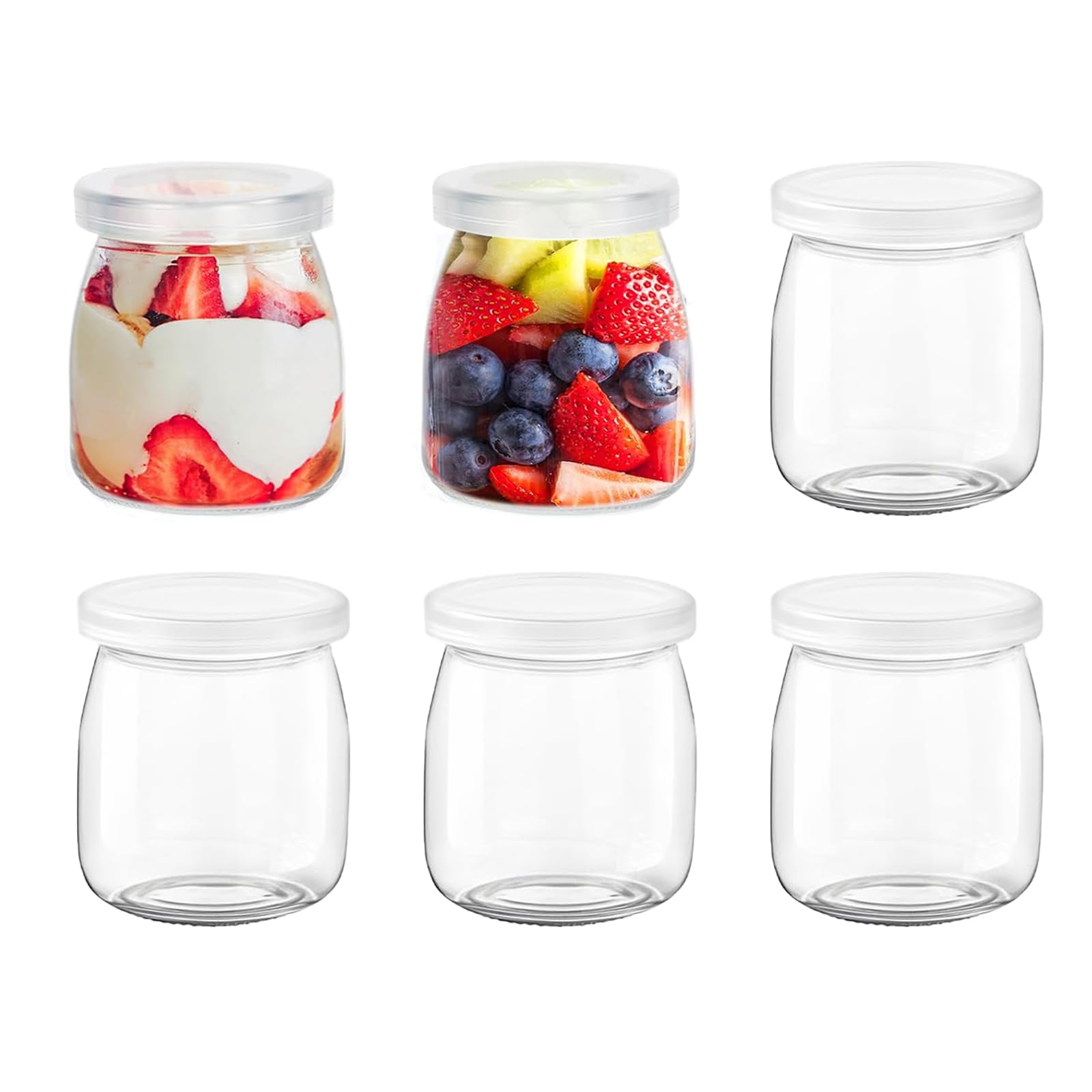 Pudding - Vasi, 6 bicchieri da dessert in vetro con coperchio, 200 ml, multiuso, per marmellate, miele, mousse, dessert