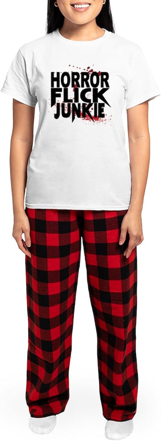 CafePress Horror Flick Junkie Pajamas Women's Novelty Cotton Pajama Set, Comfortable PJ Sleepwear