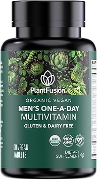 PlantFusion Organic Multivitamin for Men - One Daily Whole Food Blend Mens Multivitamin - Vegan, Non-GMO, Gluten Free & Dairy Free - 60 Tablets 2 Month Supply